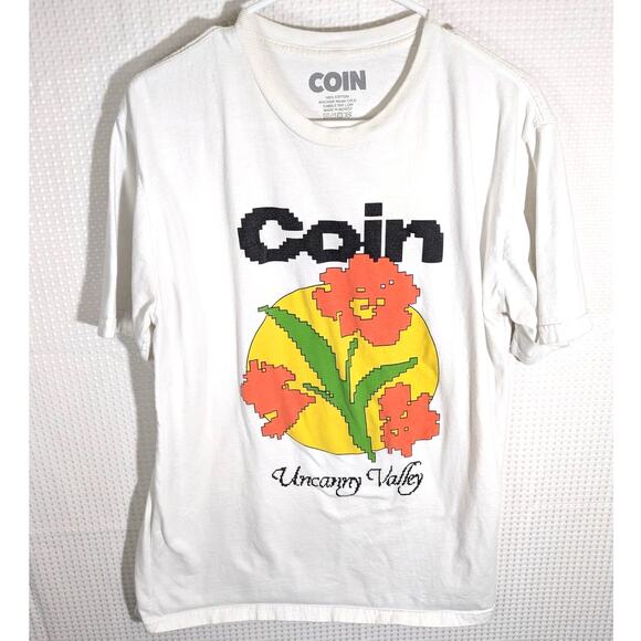 COIN Uncanny Valley Tour T Shirt Size L White Graphic Band Tee Concert Merch - Picture 1 of 4